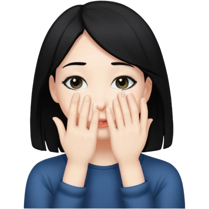 Shy girl with black hair covering her face emoji