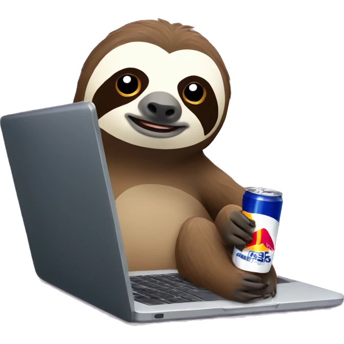 sloth with RedBull can and laptop emoji