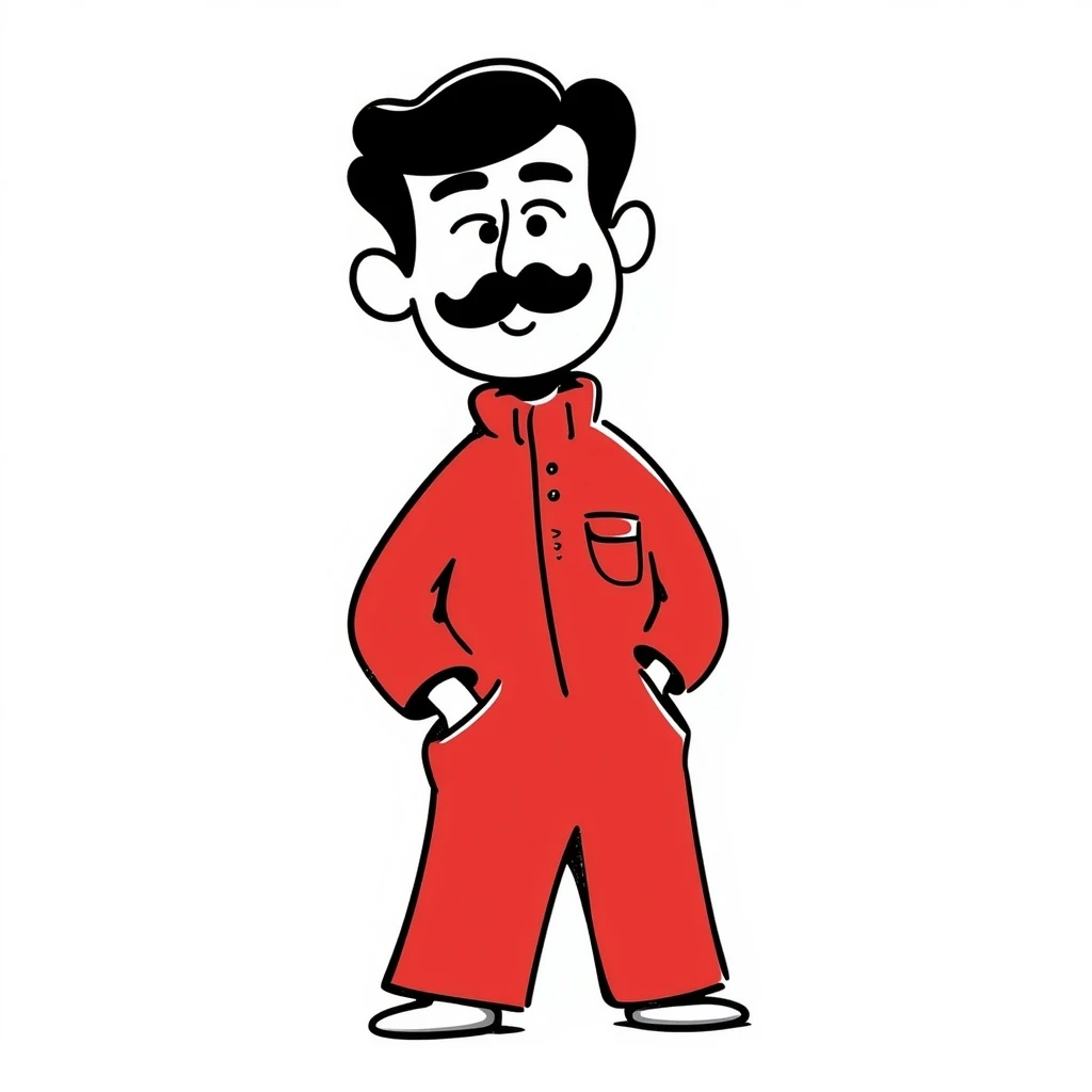 Recep İvedik, comedic Turkish character with bushy mustache, thick eyebrows, red tracksuit, expressive face, hand drawn doodle style emoji