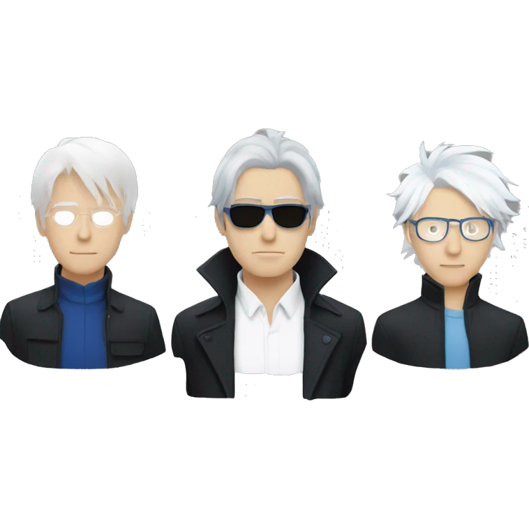 Gojo satoru, a 2japanese man with messy white hair wearing a black high collar jacket, a pair of blue aviators, and has blue eyes  emoji