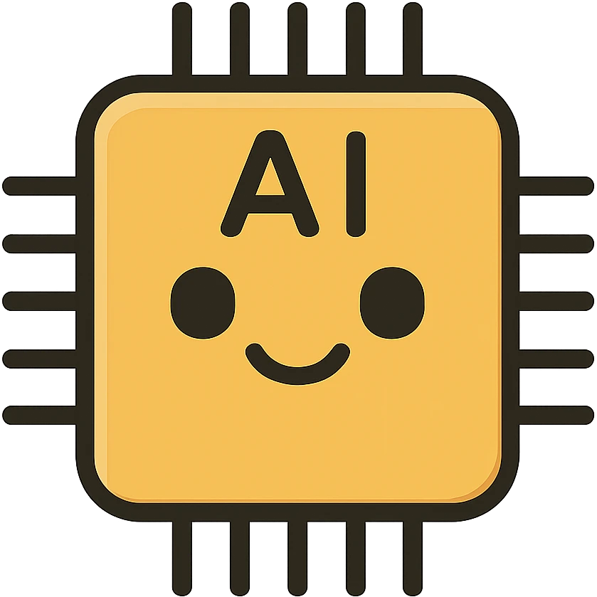 flat toon style AI chip with smiling face emoji