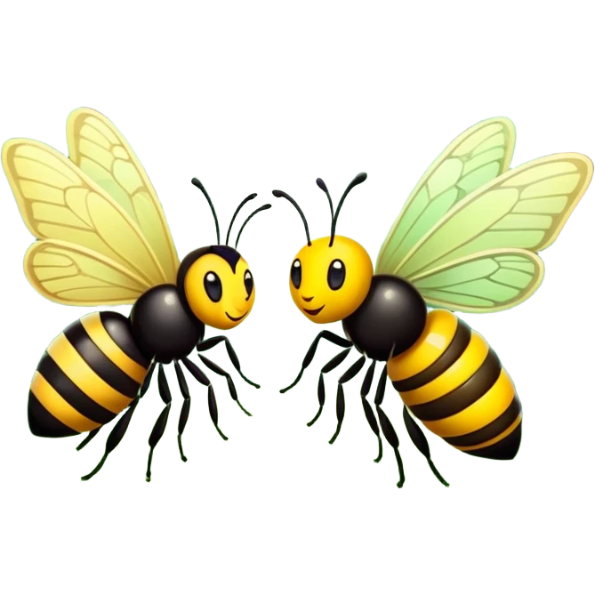 butterfly and bee together in a green forest, simple and expressive emoji
