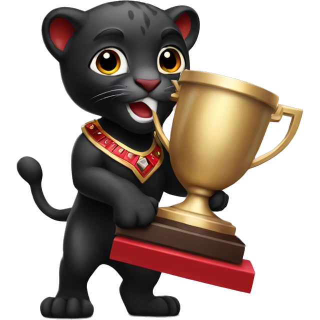 black and red panther holding a trophy emoji