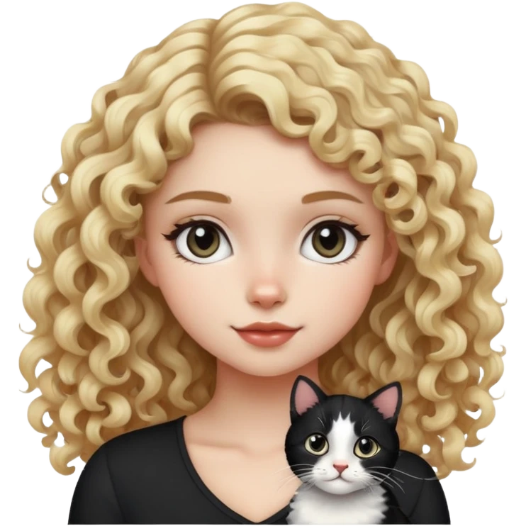 Curly blonde hair girl with mix black and white cat emoji