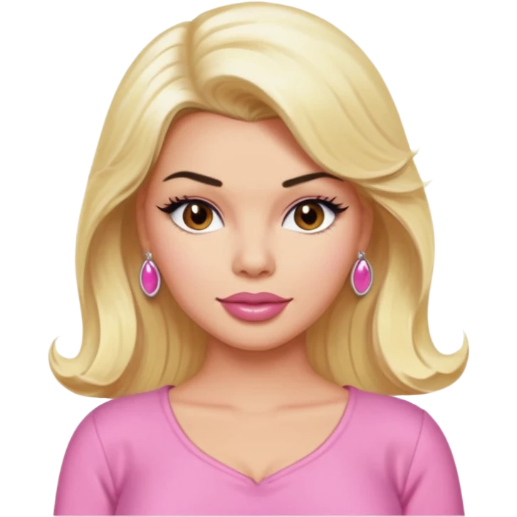 Jayne Mansfield with brown eyes, blonde long hair, pink outfit emoji