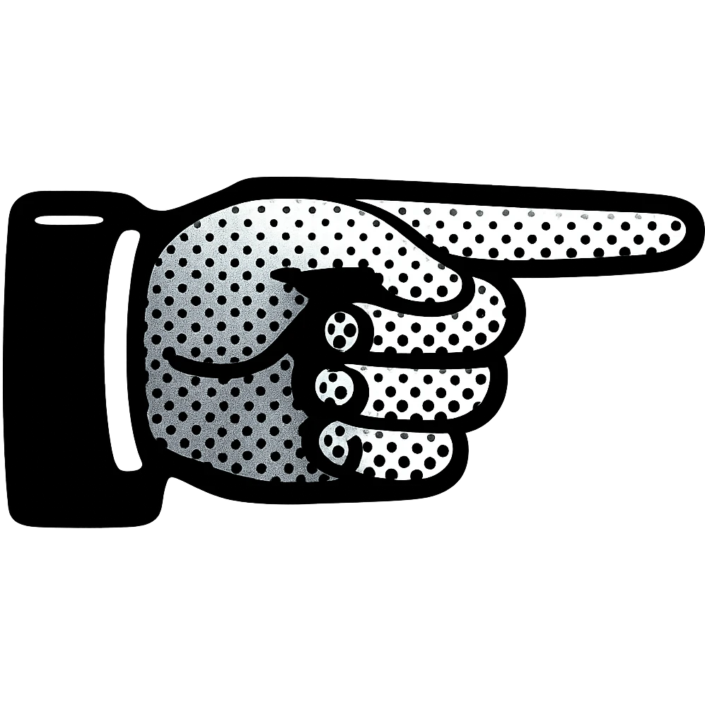 classic manicule pointing hand pointing to the right and slightly upward, Victorian era style, black and white emoji