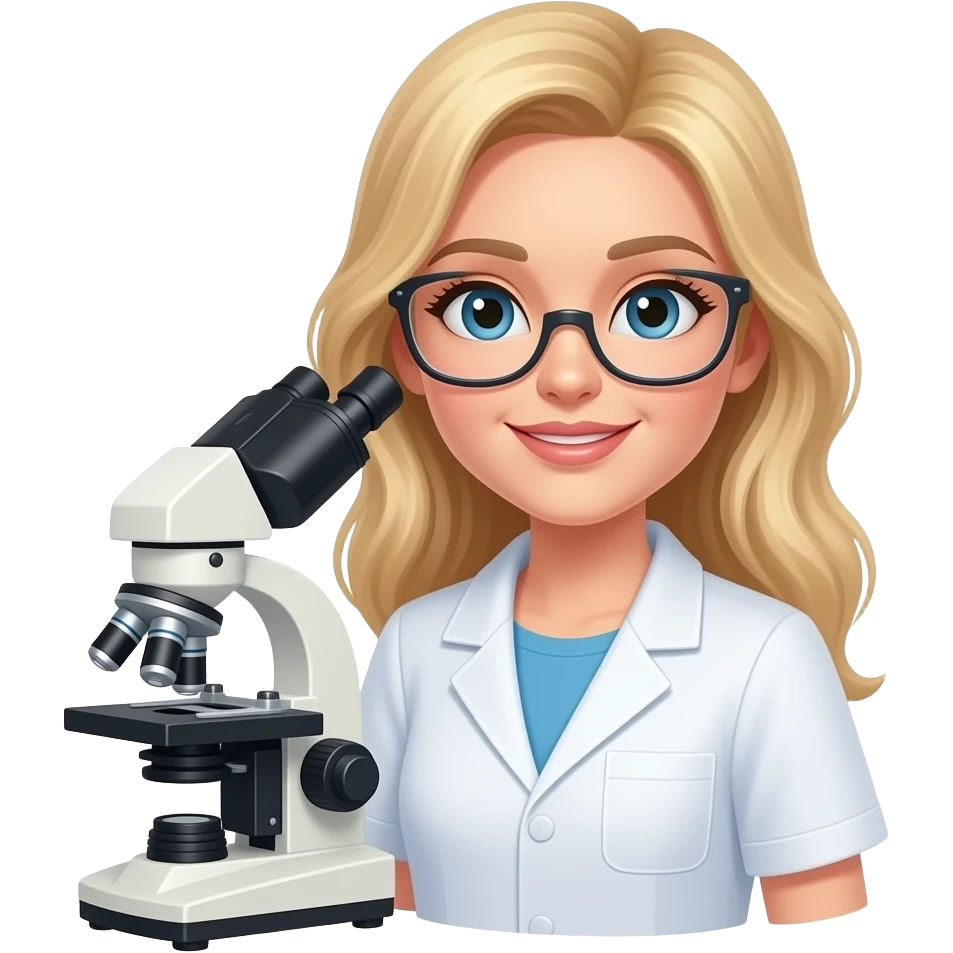 Bacteriologa mujer rubia con microscopio emoji