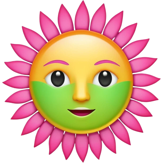 Latin letters SOL in emoji style, pink green and sunny colors, associations with energy and sun, modern look emoji