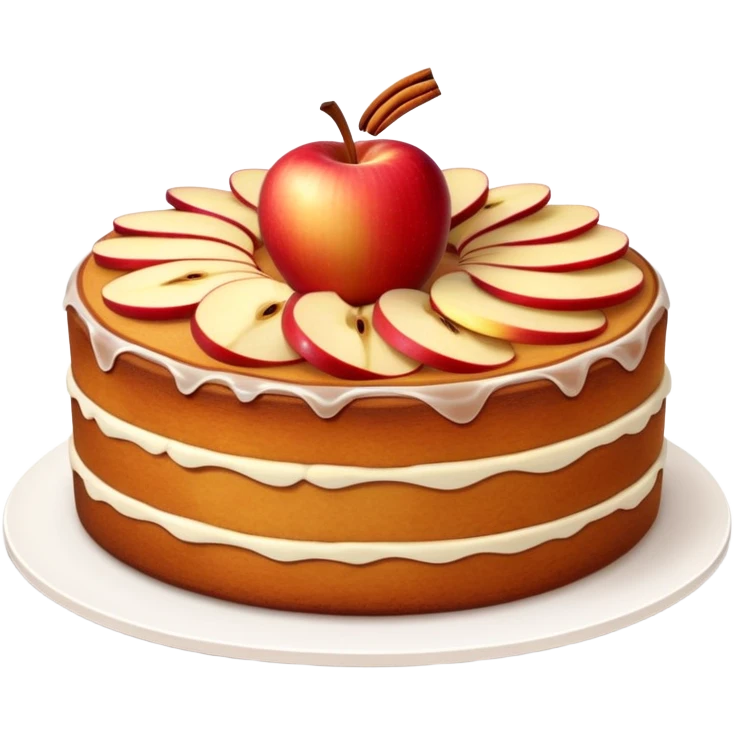 cinematic-realistic-apfelkuchen-dessert-emoji,-depicted-as-a-classic-apple-cake-with-cinnamon-and-thinly sliced apples on the top a few neatly spread out-rendered-with-soft-textures-and-warm,-inviting-lighting. emoji