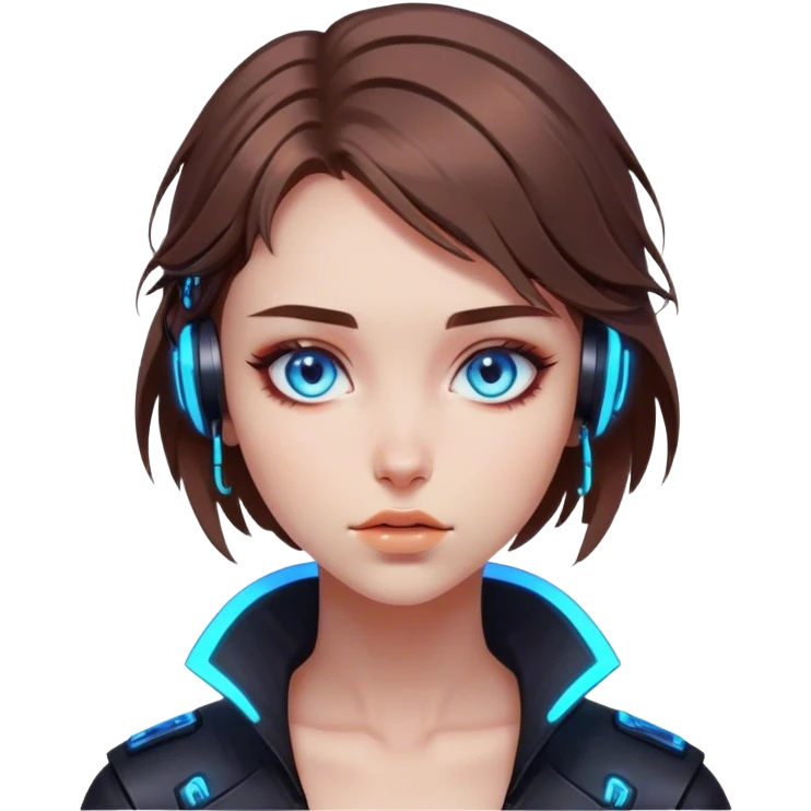 Neon cyberpunk style 
girl with brown hair and blue eyes 
falls emoji