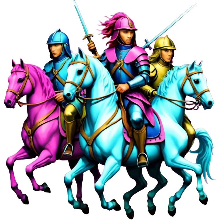 sybthwave ultra HD style, oil - The Four Horsemen of the Apocalypse, based on a graphic by Albrecht Dürer emoji