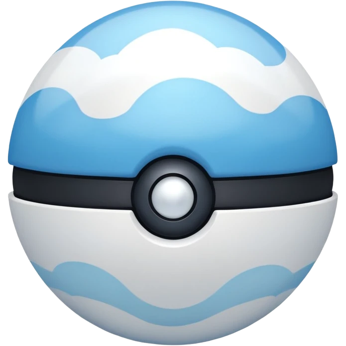 blue pokeball emoji, top half is a more saturated blue, bottom half is white, black stripe, with a white sheen, with a pearlescent finish, with a cloud effect emoji