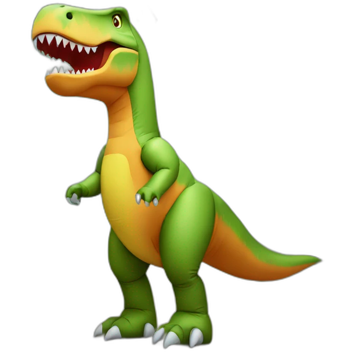 An inflatable t-Rex costume emoji