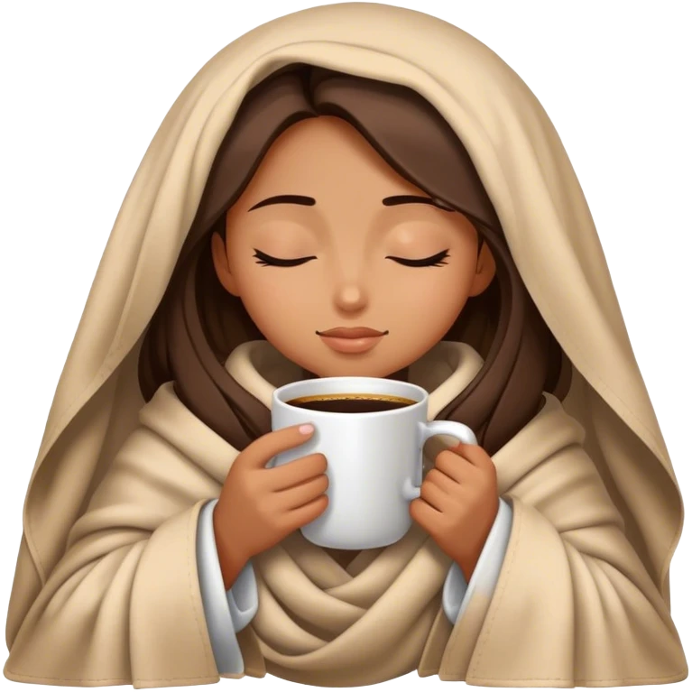 girl inside a blanket sipping coffee eyes closed emoji