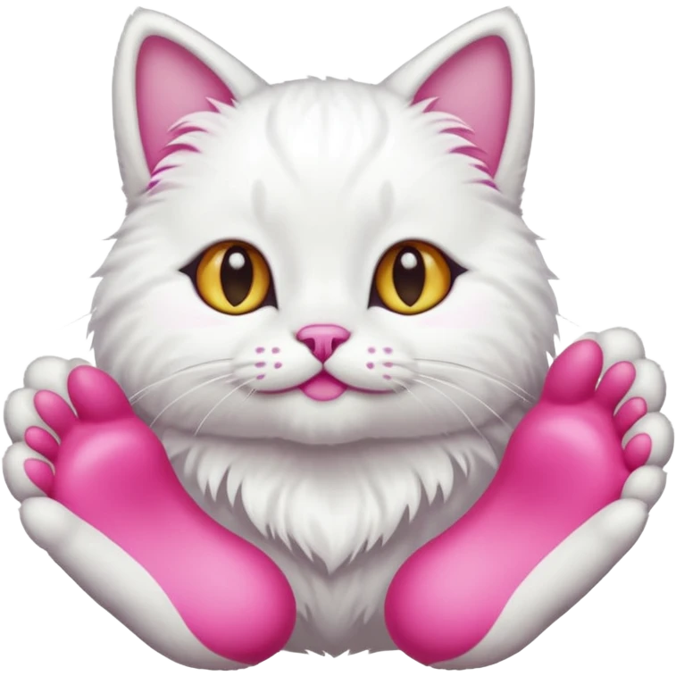 white cat fluffy paw, from the bottom, vivid pink toe beans, cute emoji