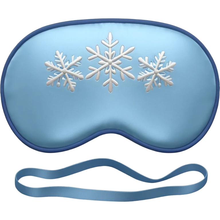 emoji of an isolated silky sleep mask with a small embroidered snowflake pattern, no eyes, no face, no character features, smooth satin texture with gentle shine, pastel grey-blue color, soft rounded shape, cozy winter pajama mood, soft shadows emoji