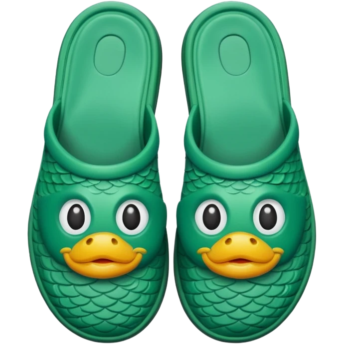 slightly green rubber pool slippers with carp eyes on the top emoji