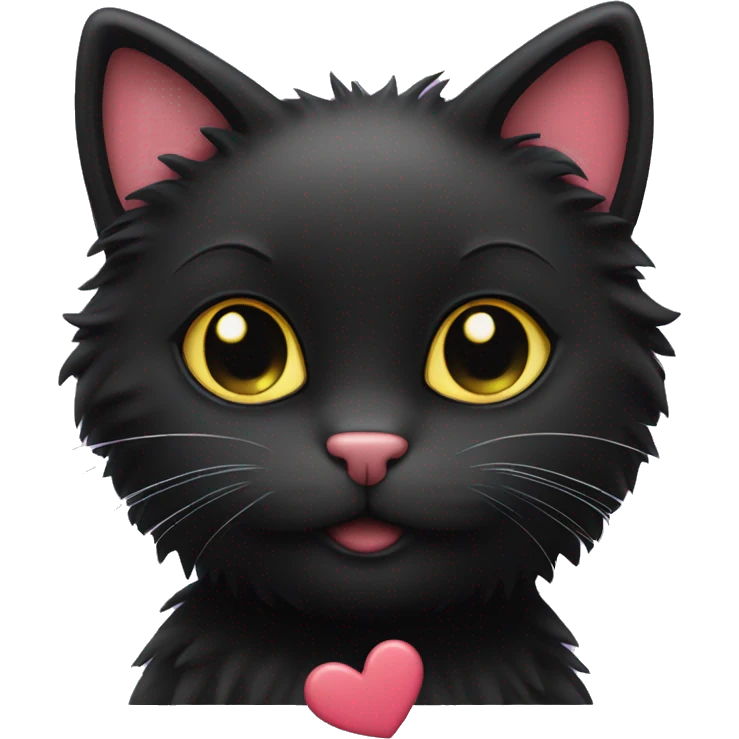 fluffy black cat with hearts emoji