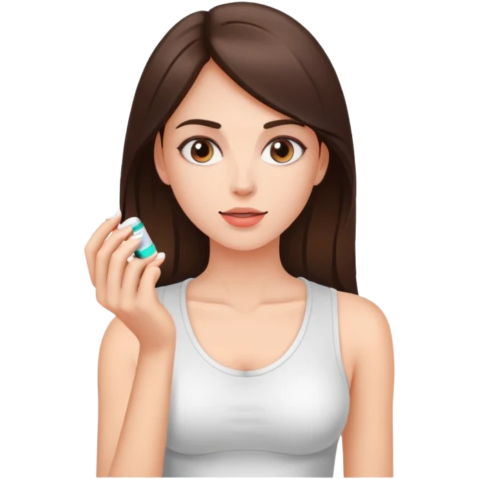 Beautiful fit brunette girl taking pills  emoji