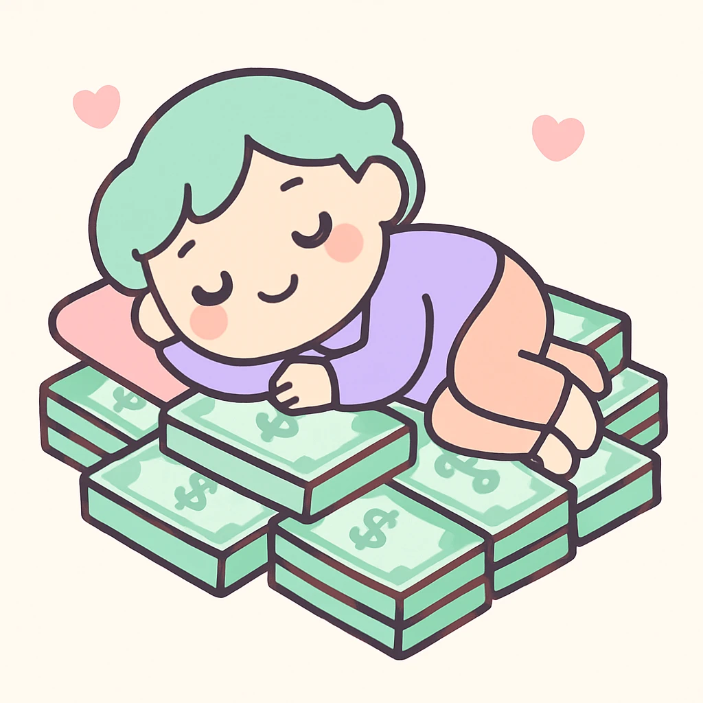 happy person napping on mattress of money emoji
