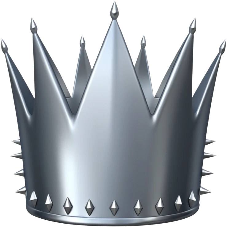 A spiked crown emoji made of silver chrome, sharp yet rounded metallic spikes, glossy reflections, aggressive luxury swag aesthetic, iOS emoji style, centered, clean white background emoji