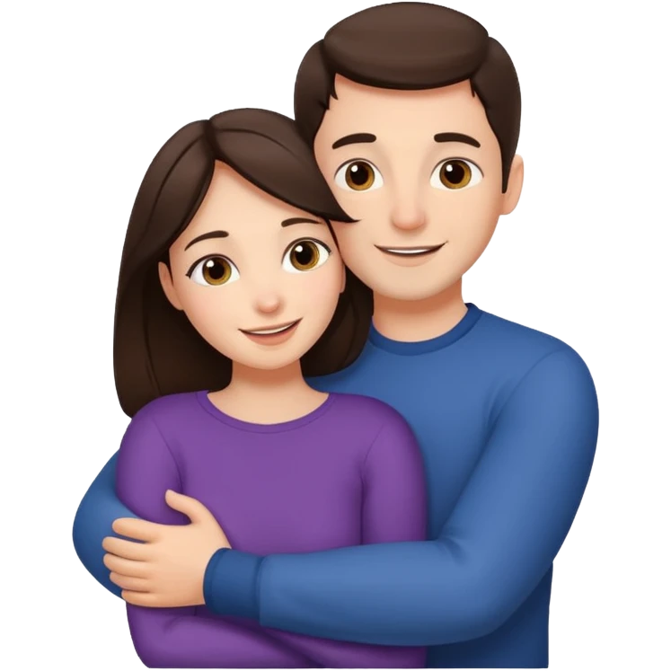 brunette woman hugging a man, cheerful expressions, close embrace emoji