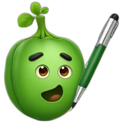 A pea holding a pen emoji