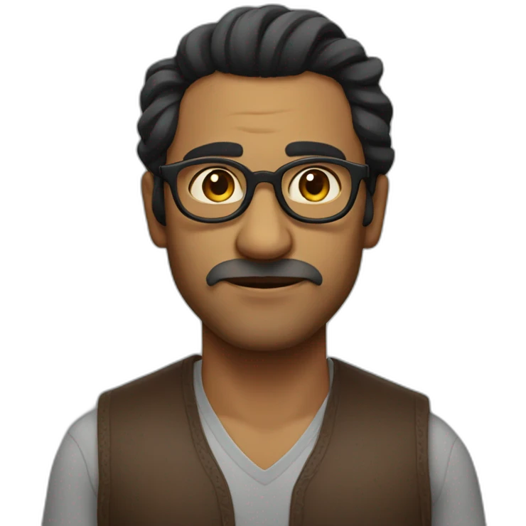 Indian man with round glasses, no beard or moustache and hair like Loki emoji