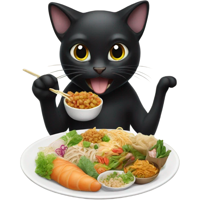 Black Cat eating Thai food emoji