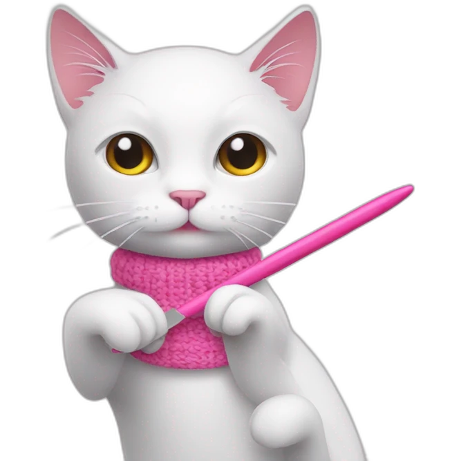 White cat hold pink crochet hook emoji