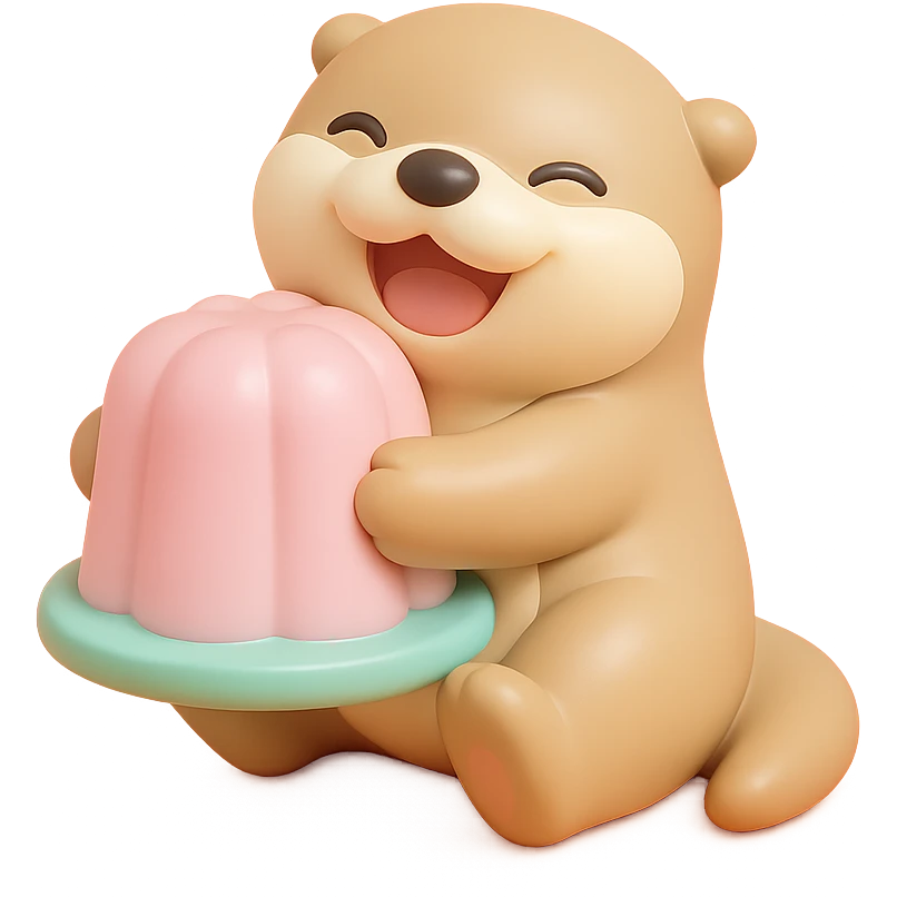 laughing otter hugging pastel jelly cake, vinyl figure style emoji