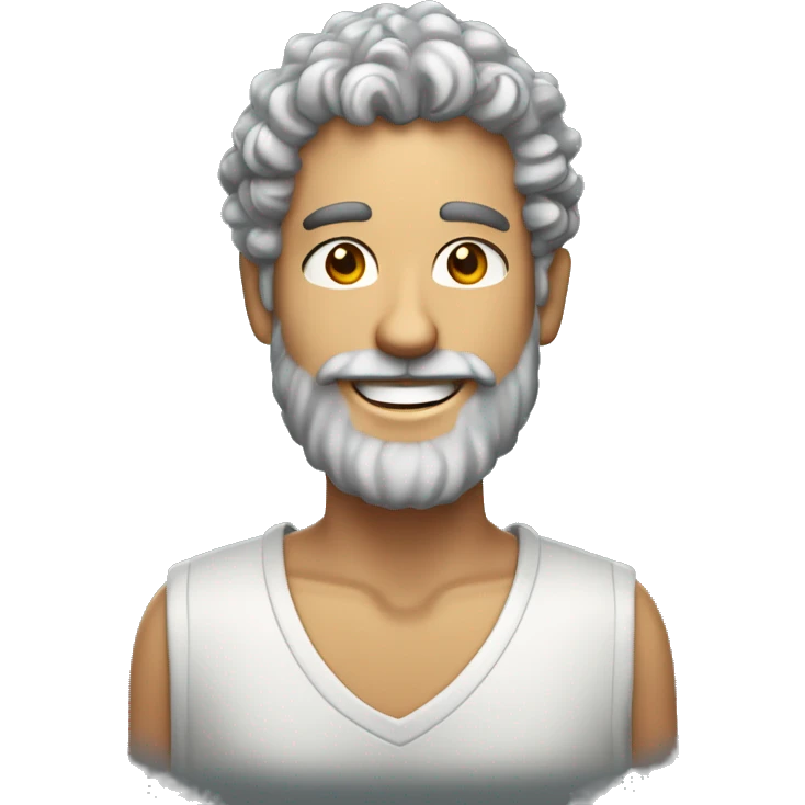 Man with curly salt and pepper hair and beard, with pale tanned skin and broad smile emoji