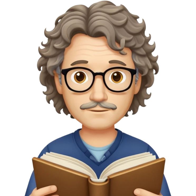 middle-aged man with unkempt wavy hair, no glasses, reading a book emoji