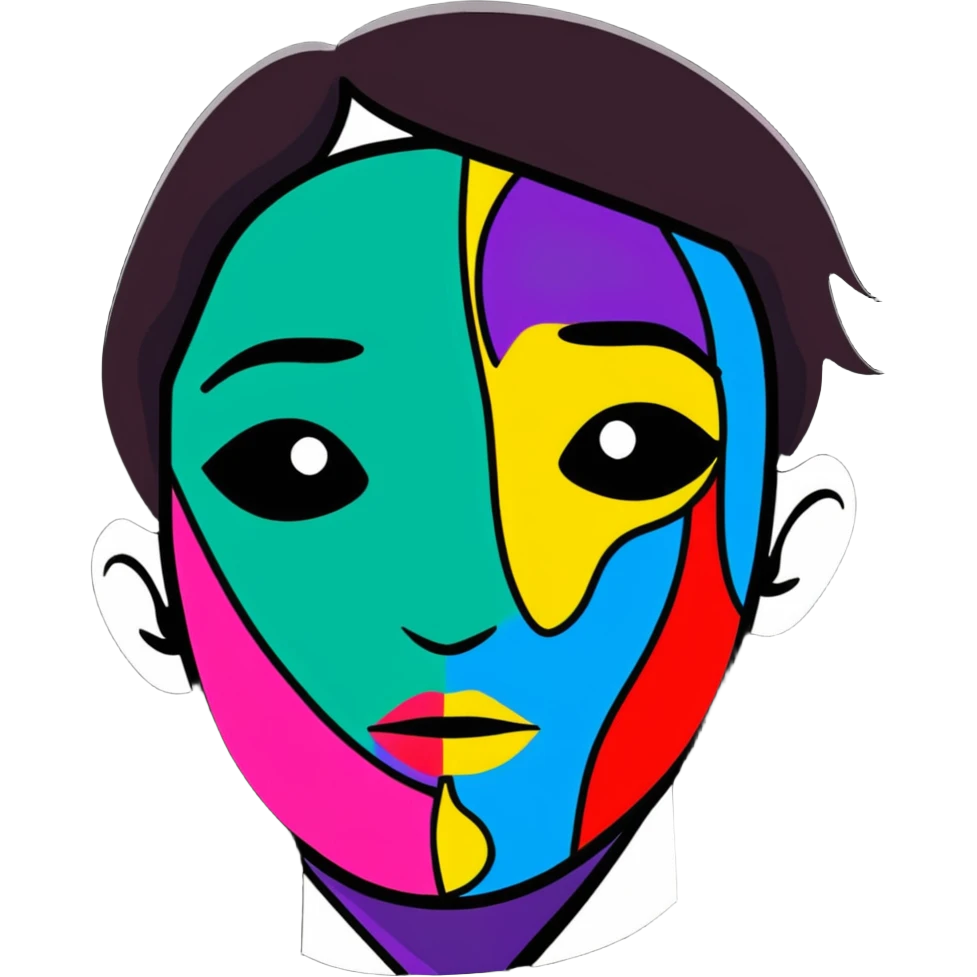 A person with half their face as a colorful abstract painting, symbol of artistic self-expression emoji