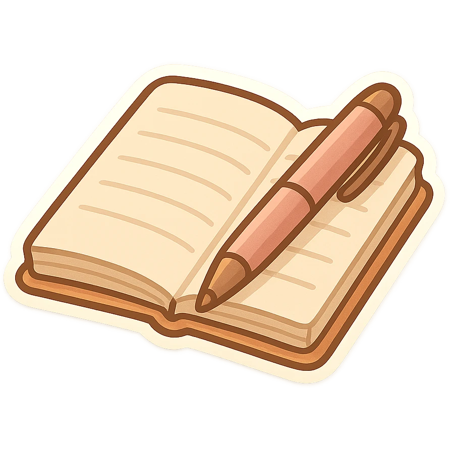 一个小本子，本子上面有一只笔 emoji