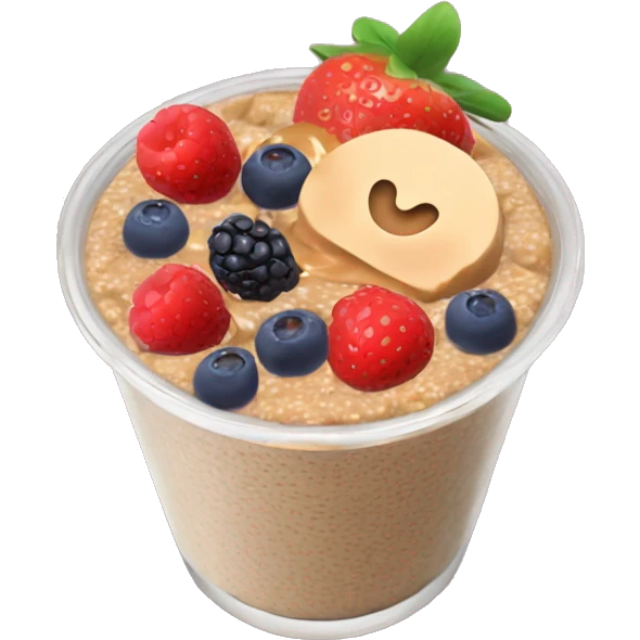Yummy chia pudding with peanut butter and fruits emoji