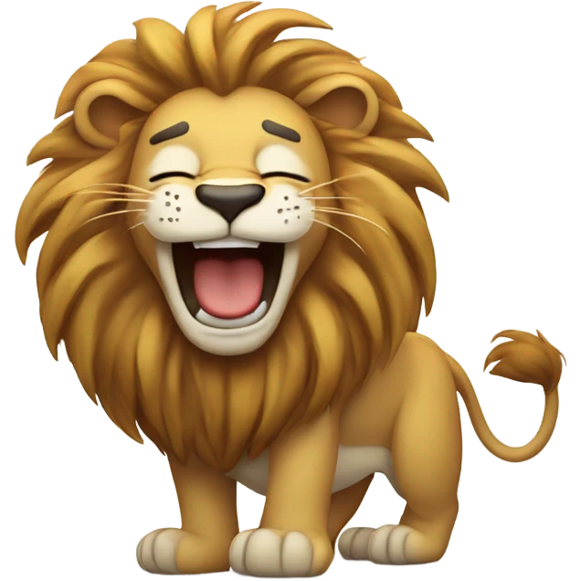 Lion laughing to the point of crying and patting his belly emoji