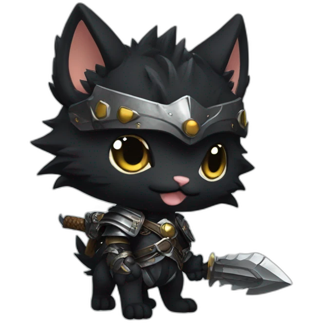 chibi monster hunter palico with all black fur and armor emoji