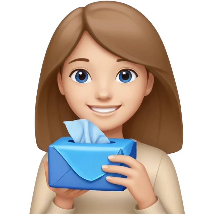 Blue tissue box girl smilling. emoji