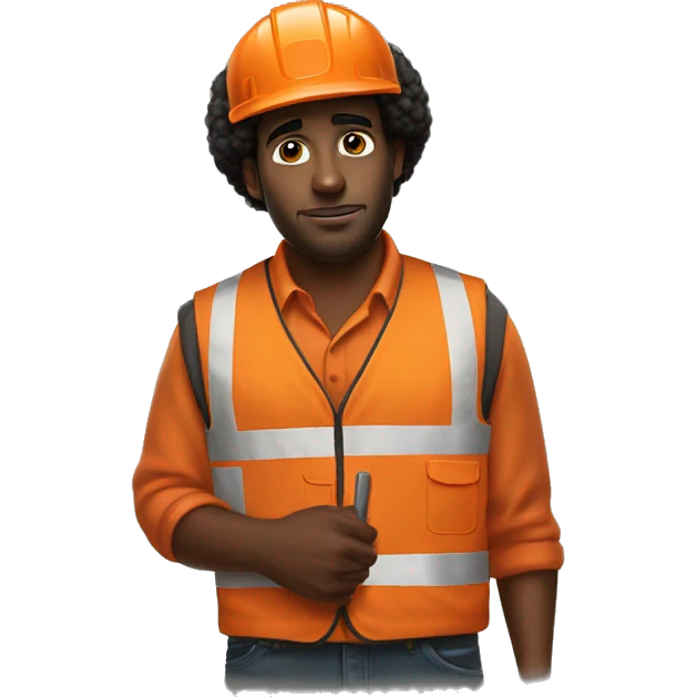 sad Black Male with Small Afro from Home Depot wearing orange pro loader vest pushing orange home depot carts emoji
