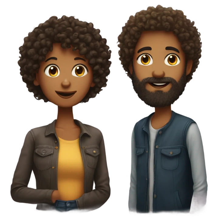 kiss of a curly hair girl and a beard guy emoji