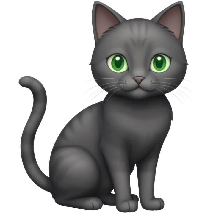 full body gorgeous solid dark grey cat with green eyes, white paws and white whiskers playing emoji