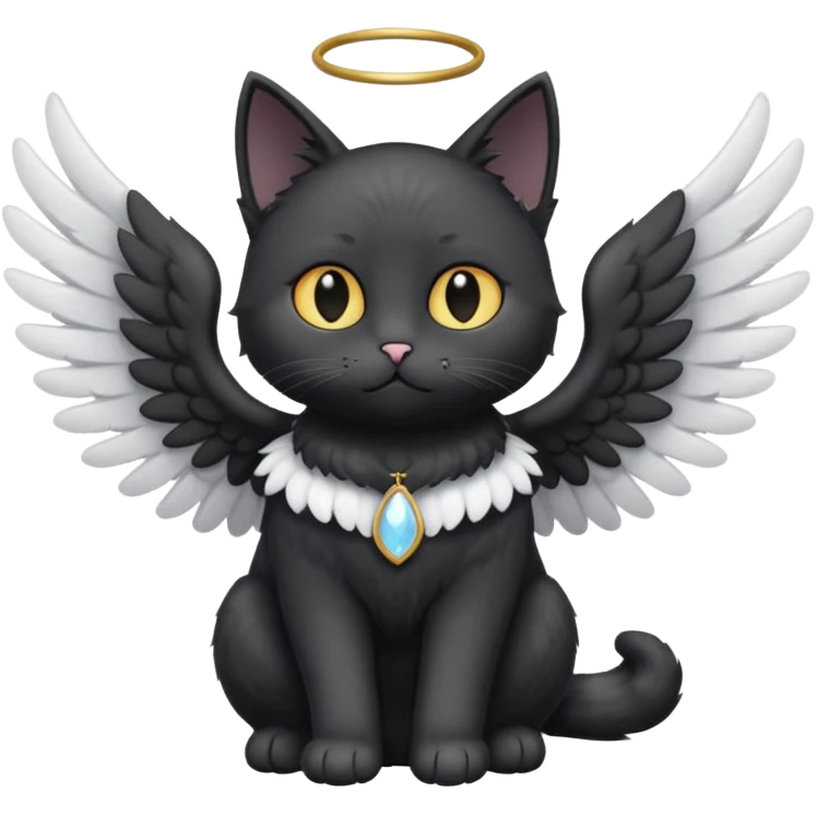 a black cat with white angel wings emoji
