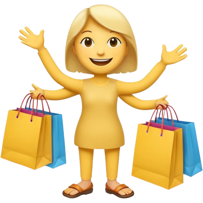 2 HAPPY SMILEY FACE  WITH HANDS AND FEET WITH SHOPPING BAGS IN EACH HAND emoji