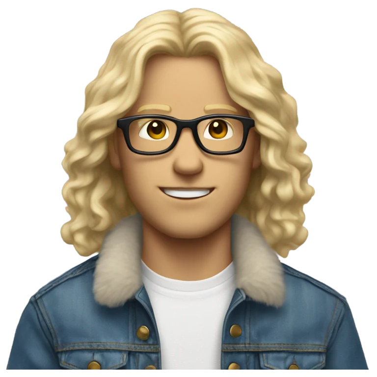 blonde long haired white boy with glasses blue jean jacket with fur lining emoji