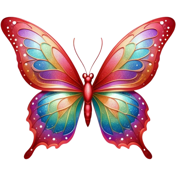 Pastel sparkly red glittery iridescent rainbow transparent butterfly with detailed intricate patterns emoji
