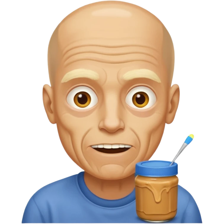White man, barely any hair, lots and lots of wrinkles, bad yellow teeth, and peanut butter. Cerebral palsy emoji