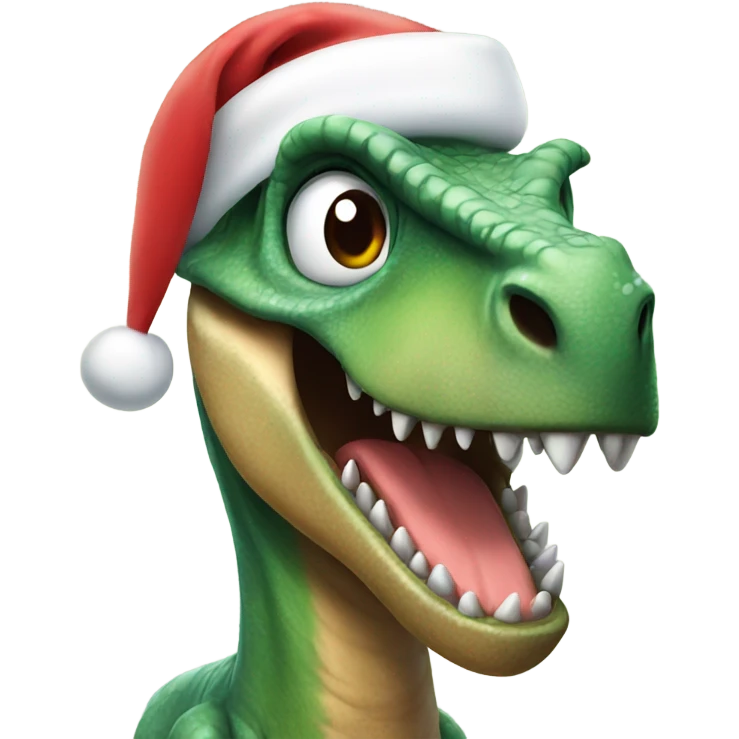 Dinosaur wearing a  Santa hat emoji