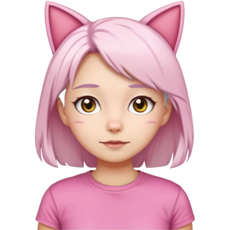 girl with white hair and cat ears wearing pink tshirt emoji
