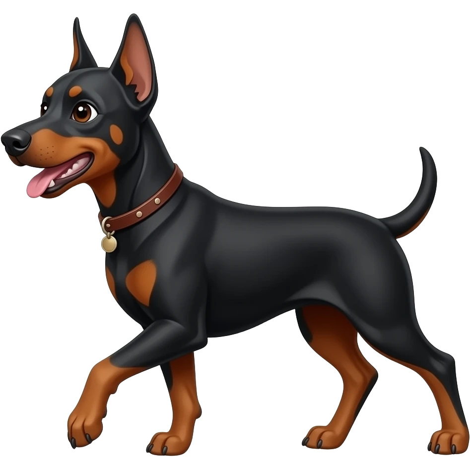 white girl with brown hair walking a dobberman dog emoji